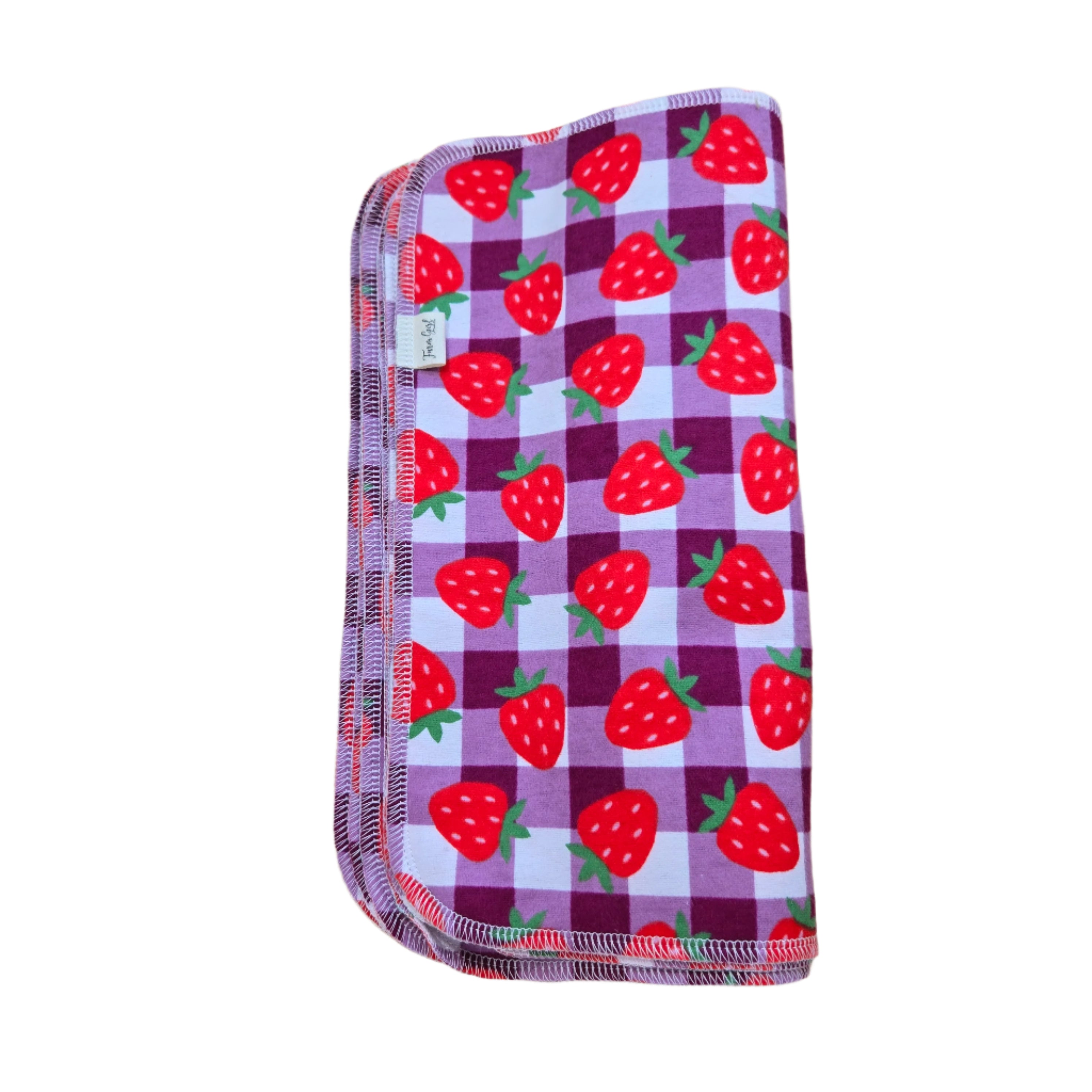 Papierlose, wiederverwendbare Handtücher | Erdbeeren und lila Vichy-Karo
